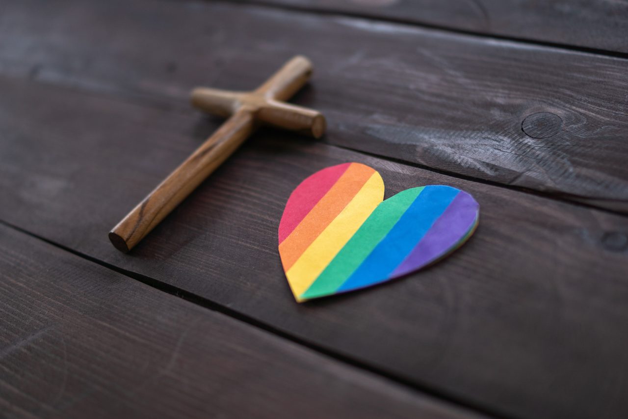 Cross and rainbow heart
